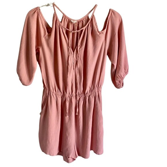 Soprano Dusty Pink Cold Shoulder Romper with Pockets Women's Size Large - Picture 4 of 8